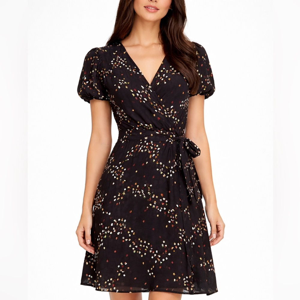 Jill Stuart Black Confetti Print Wrap Dress – Romantic Mini small